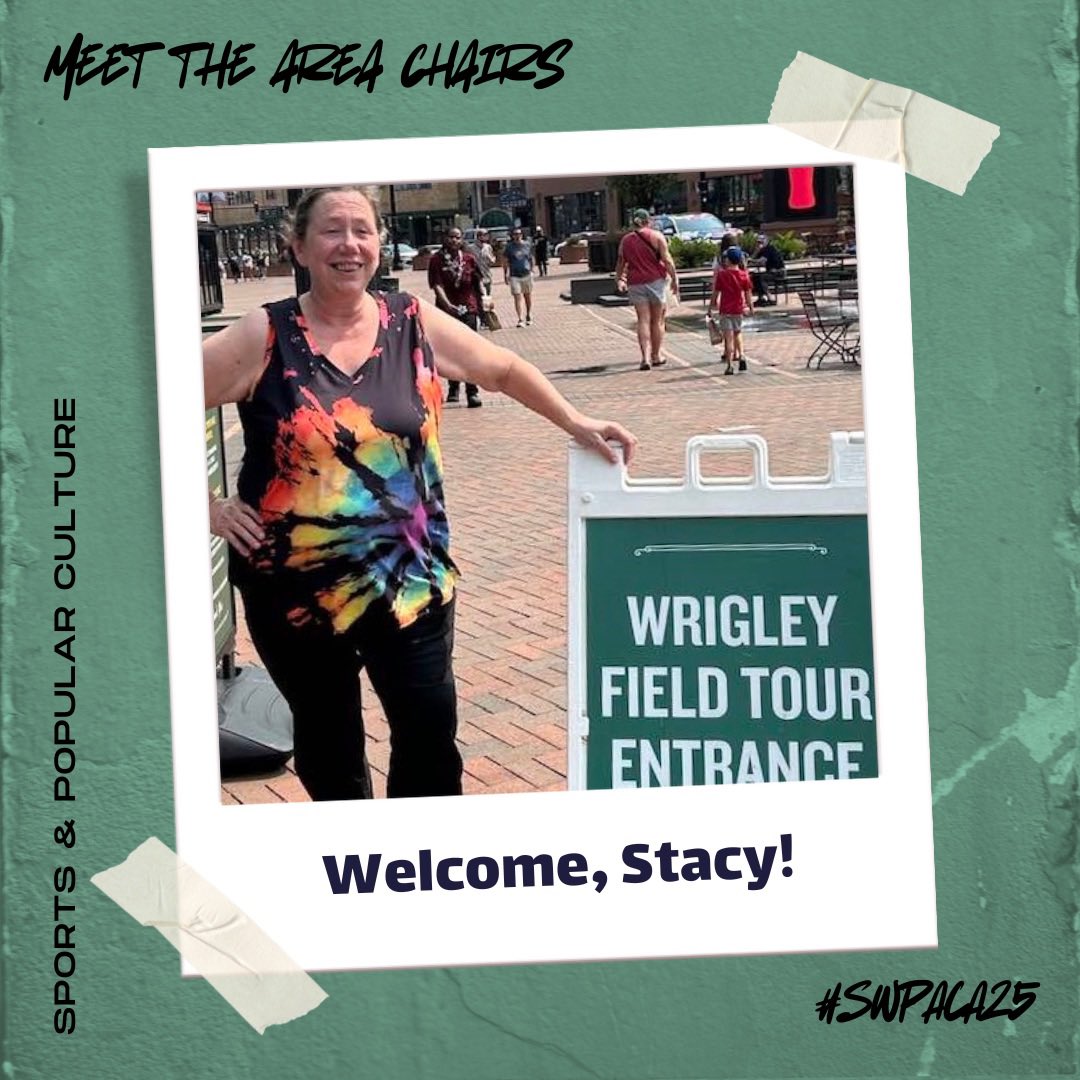 southwestpca's tweet photo. 💡For our next #SWPACA spotlight, meet Stacy, who 🏈 kicks off ⚽️ our new Sports &amp; Popular Culture Area! Read more about Stacy’s work at https://t.co/m29WKS5SNo — then, get the ball ⚾️🏀 rolling on your proposal and submit to the Sports Area for #SWPACA25! #sports #popculture https://t.co/KGhA2lpFBW