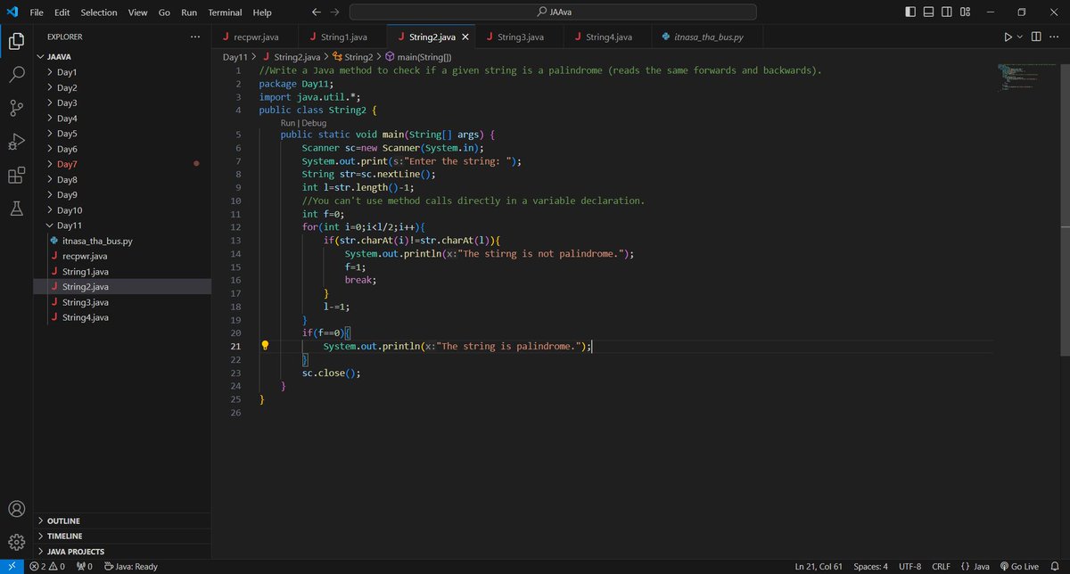 Aakarsh1388598's tweet photo. Day 11
String related programs, calculating x^n using recursion. https://t.co/cB71s2bRs0
