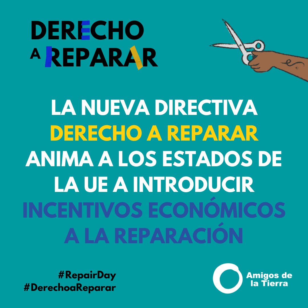 AmigosTierraEsp's tweet photo. 📜El pasado abril se aprobó la Directiva europea por el #DerechoaReparar pero urge incluirla en la normativa española para que los fabricantes faciliten la reparación y se impulsen políticas públicas que incentiven esta práctica
https://t.co/iRlqfHrhei #RigthtoRepair #RepairDay https://t.co/0LevUimXqi