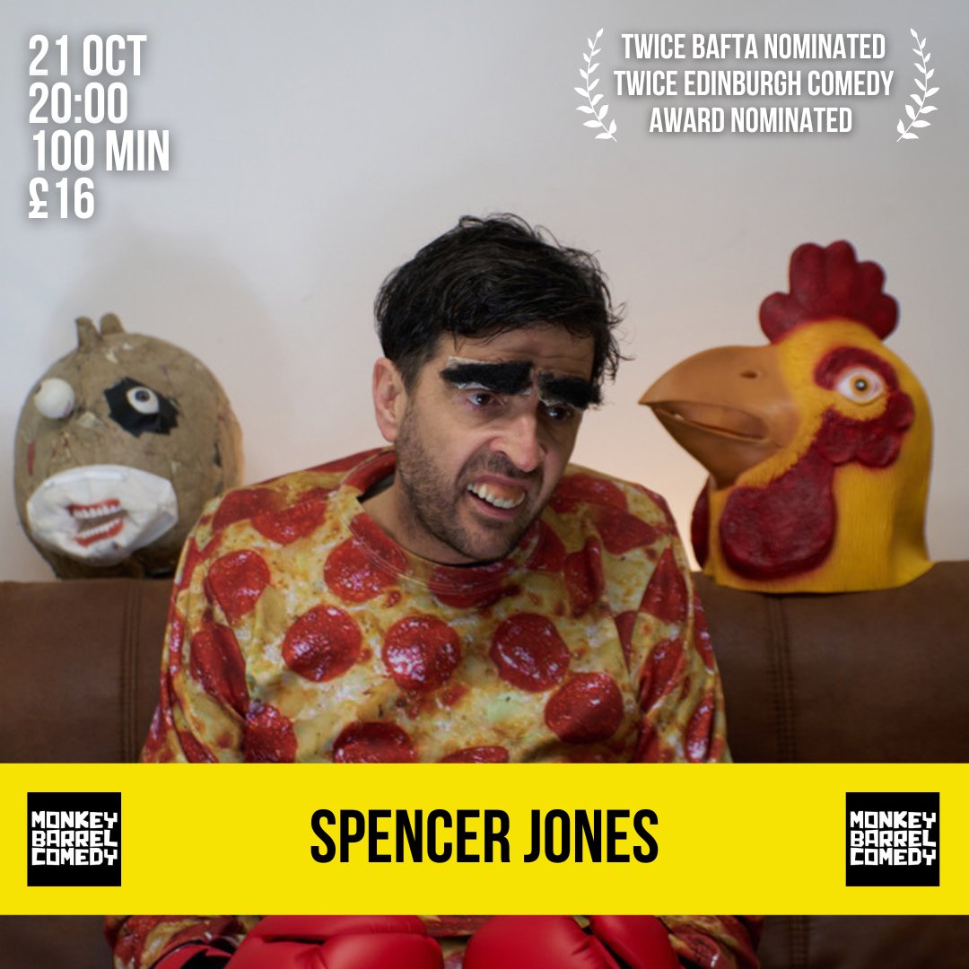 ✨ TONIGHT ✨

Twice BAFTA nominated. Twice Edinburgh Comedy Award nominated. <a href="/spendals/">Spencer Jones</a> tells the story of moving house from the city to the countryside. Expect prop-based tomfoolery, visual gags and a very angry cockerel.

🎟️ event.bookitbee.com/48649/spencer-…