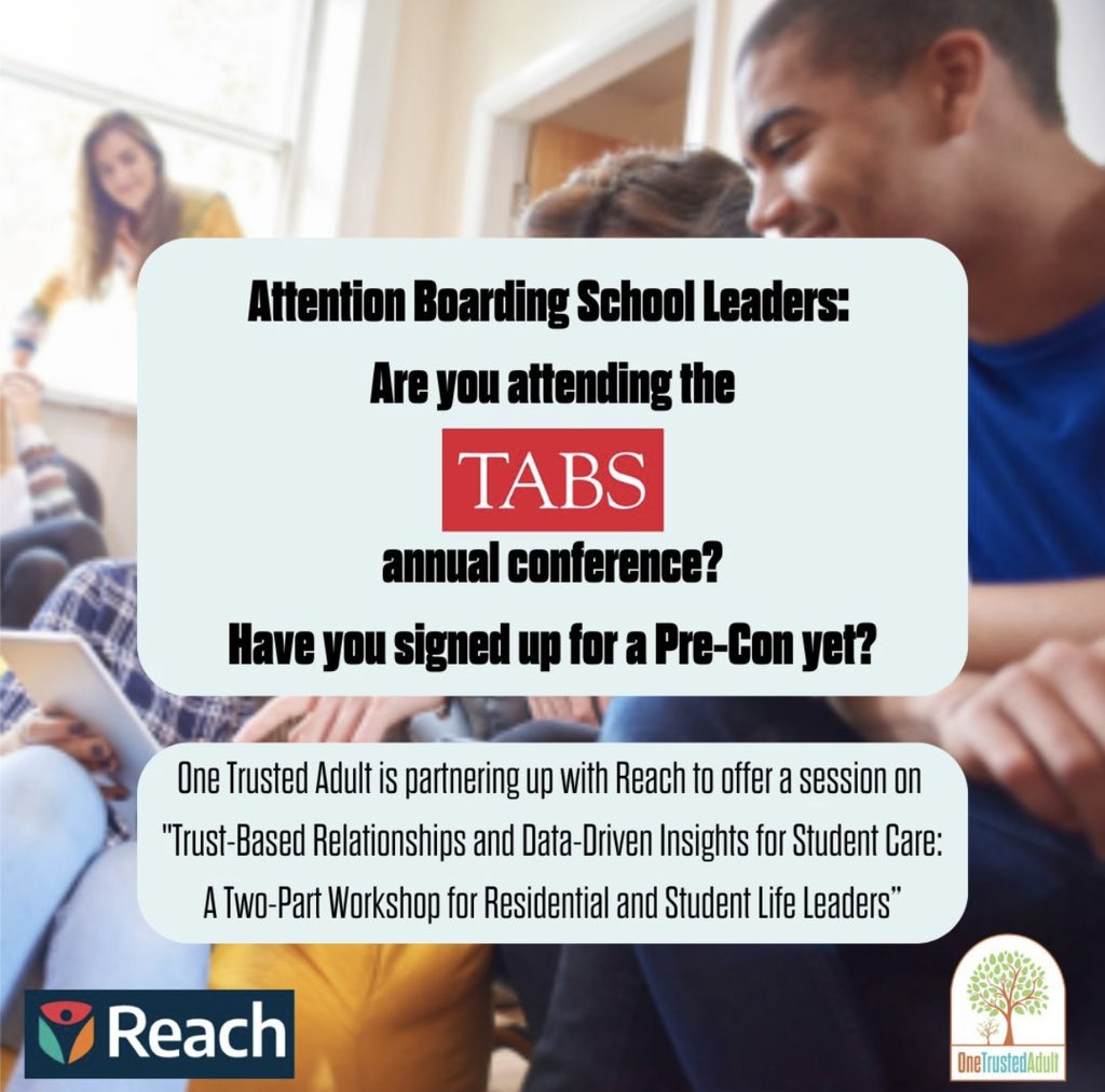 Who will I see at TABS (The Association of Boarding Schools) this year? I am thrilled to partner with Brian Murray from REACH to deliver a two-part pre-conference session for boarding school educators and leaders. Hope to see in D.C.!