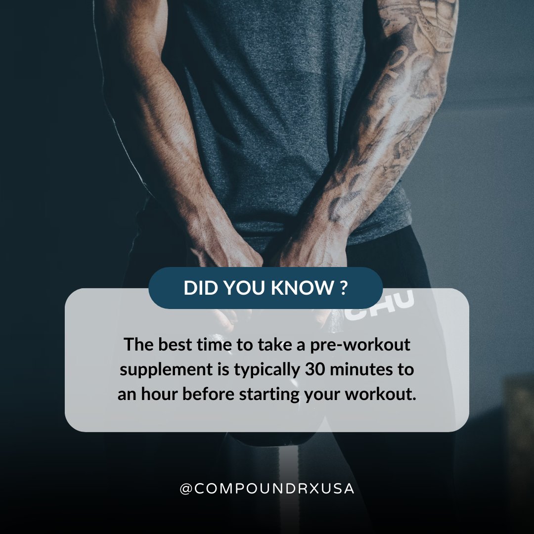 CompoundRxUSA's tweet image. Maximize your workout by timing your pre-workout supplement! 🏋️‍♂️💥 Take it 30-60 mins before hitting the gym for peak performance. Adjust dosage to your tolerance and crush those fitness goals! #PreWorkout #FitnessFuel #MaximizePerformance