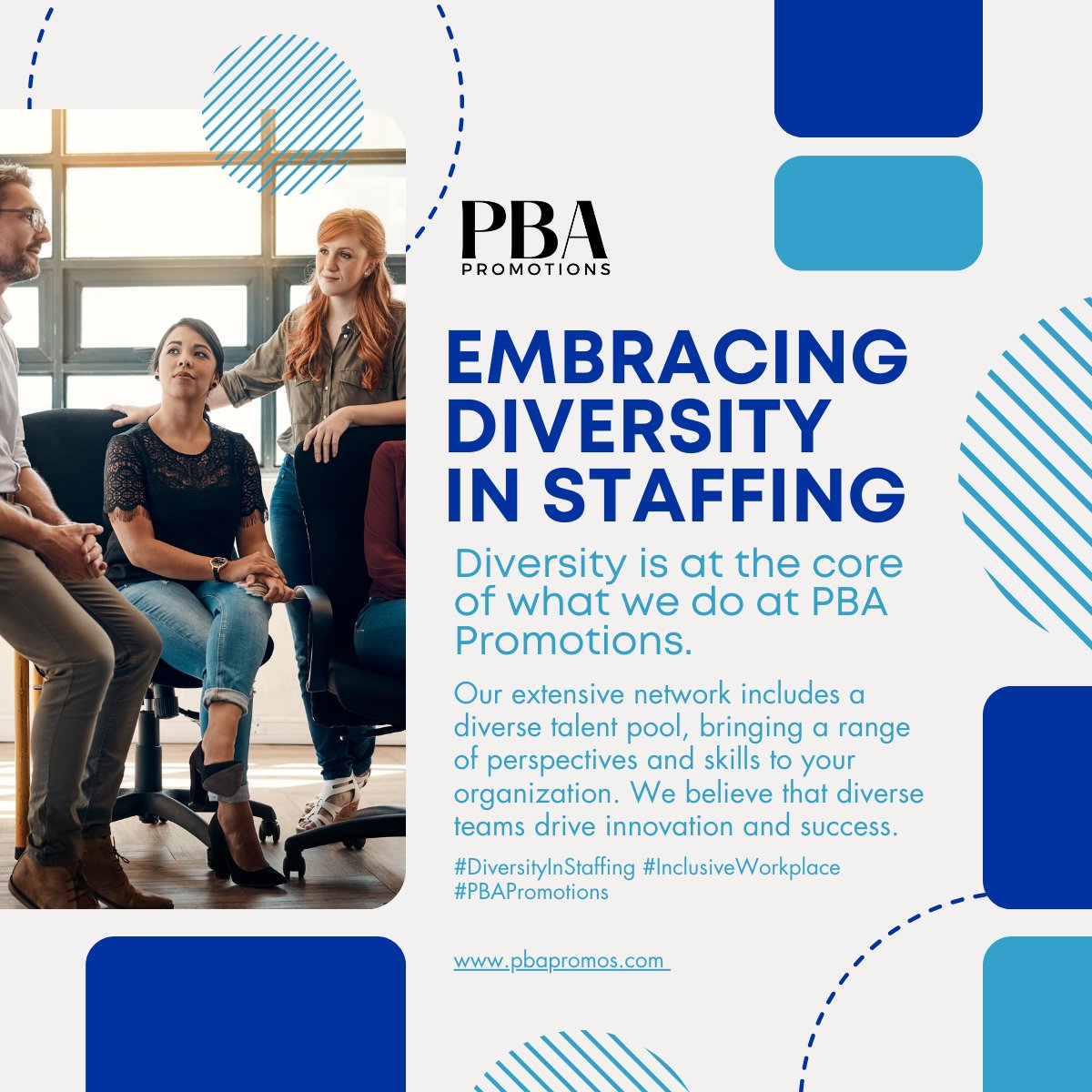 PBApromos's tweet photo. At PBA Promotions, we celebrate diversity! Our talented team brings together a wide range of demographics, ethnicities, and professional experiences. This inclusivity enriches every project with varied perspectives and skills.
#PBAPromotions #diversestaffing #eventstaffing https://t.co/24tITnL1C1