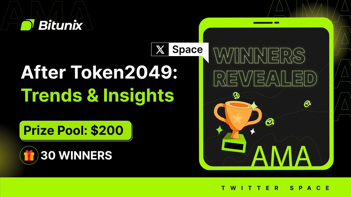 BitunixOfficial's tweet image. Drumroll please 🥁

Congratulations to the lucky eligible winners of the #BitunixAMA event &quot;After Token2049: Trends &amp;amp; Insights&quot; 🎉

Note: When activating the bonus, please ensure that your futures account maintains a balance equivalent to the futures bonus amount.…