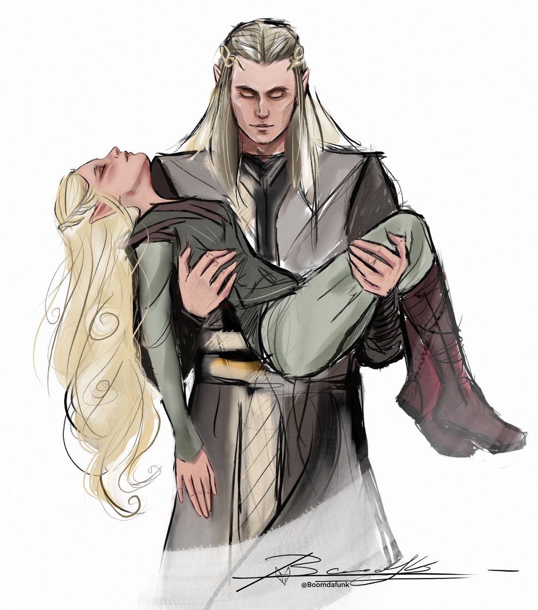 Boomdafunk's tweet image. Some Annatar and Galadriel bridal carry because I just wanted to ;) hope you&apos;ll like it. #sauron #saurondriel #saurondrielfanart #annatar #theringsofpower #charlievickers #morfyddclark #illustration #galadriel