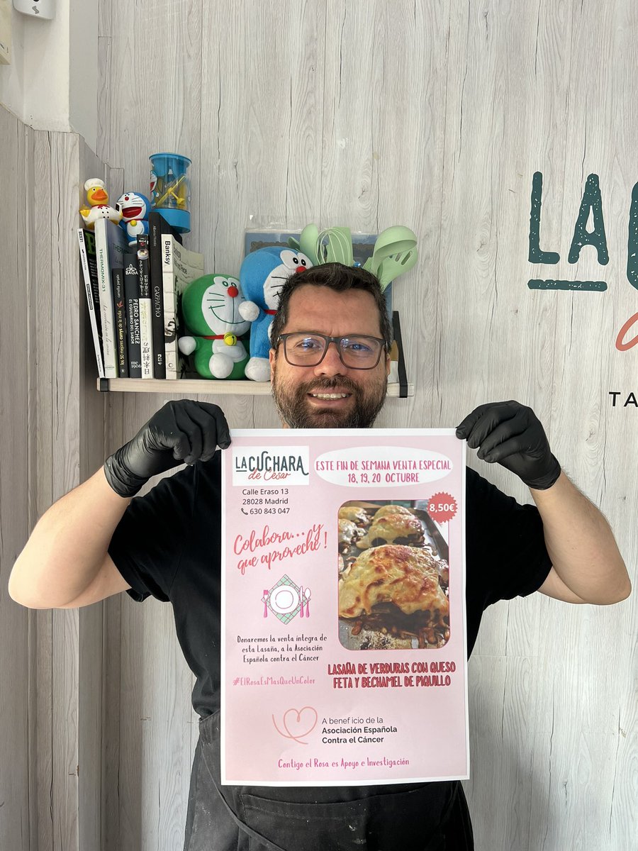 Será un fin de semana muy especial. Desde mañana viernes hasta el domingo haremos una lasaña de verduras con queso feta. Todo lo recaudado de ese plato irá donado a la ASOCIACIÓN ESPAÑOLA CONTRA EL CÁNCER. Es mi granito de arena. El sábado día mundial contra el cáncer de mama