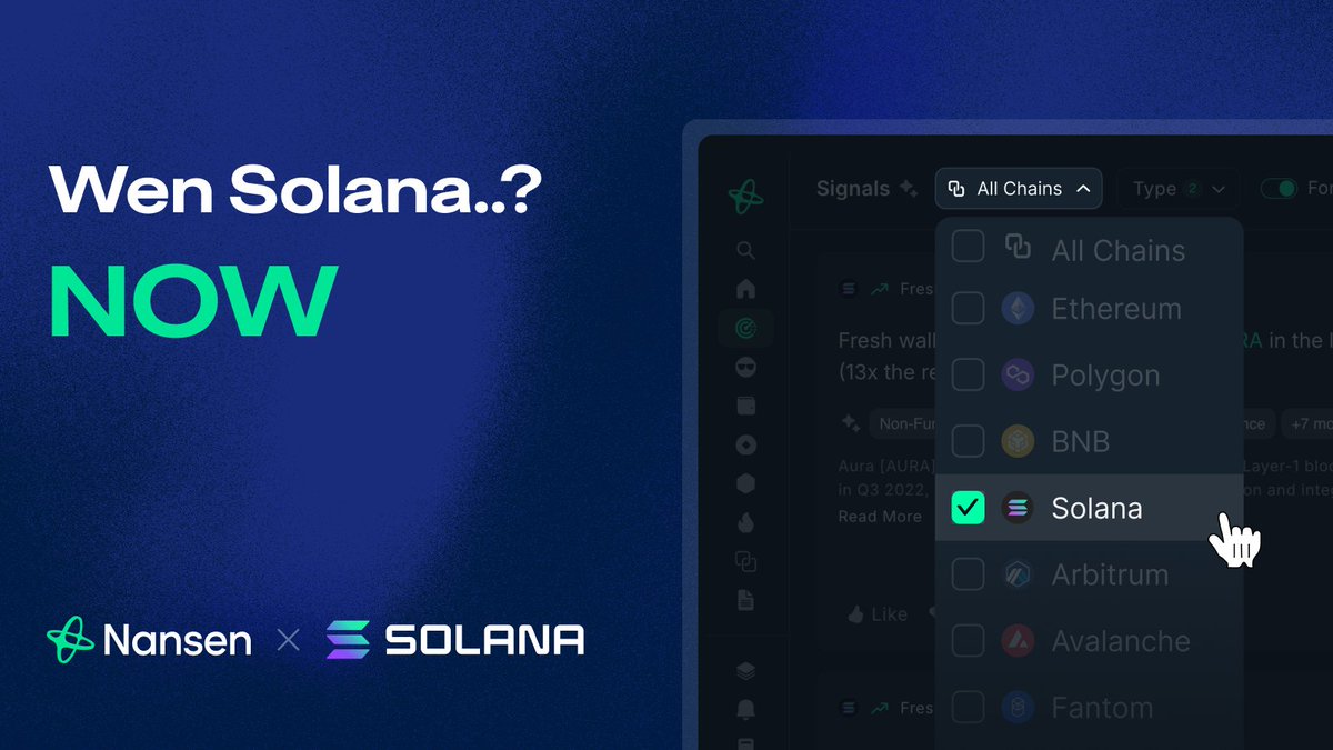 nansen_ai's tweet photo. The time has come. @solana on Nansen has arrived.

From today, you can research any Solana token or address, track and monitor Solana onchain activity, and leverage best-in-class labeling with Smart Money—all in one place. https://t.co/ooi4Ks8r5w