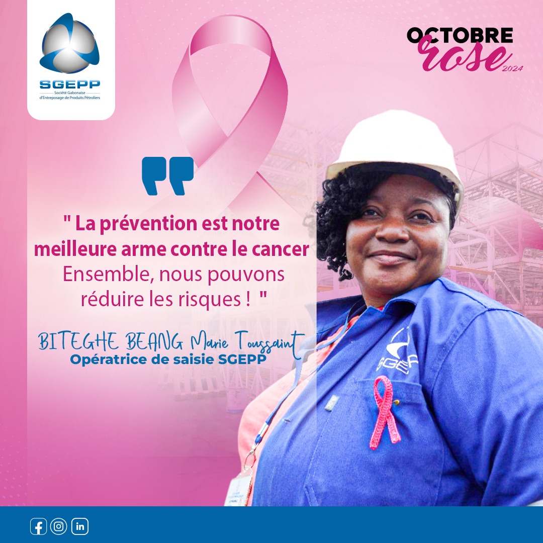 SGEPP_GABON's tweet photo. [Octobre_Rose] 

"La prévention est notre meilleure arme contre le cancer. " 
BITEGHE BEANG Marie Toussaint, Opératrice de saisie SGEPP 

#SGEPP #OctobreRose2024  #Gabon #Libreville https://t.co/umCn717pDh