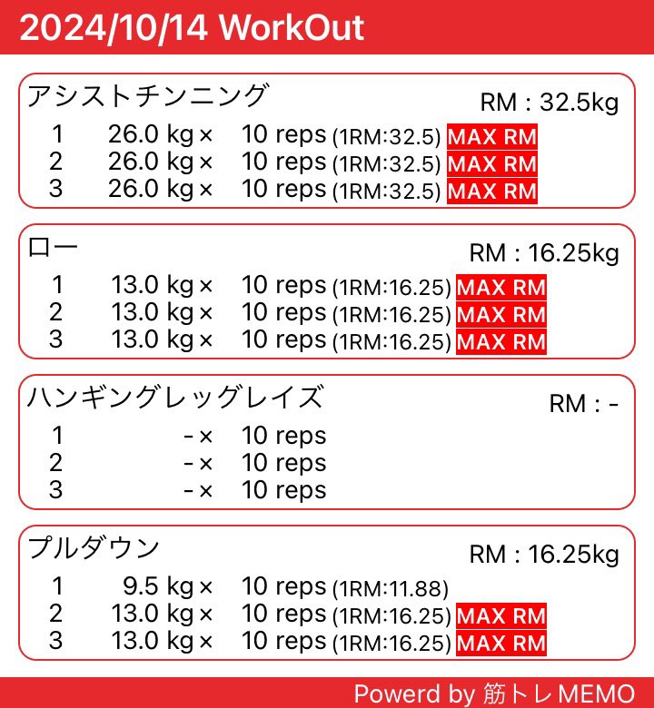 kyohousacchann's tweet photo. 14日月曜日 ロードRUN🏃♀️➡️
肌寒くなってきたけど、めっちゃお天気良かった〜
筋トレ備忘録。
#アラフィフの挑戦
#自力で懸垂したい
#自力で懸垂してみせる
そのための
#ジム活
#fitness24
#トレサポ
#筋トレビギナー
#筋トレおばさん https://t.co/Pj2cKtDDFR