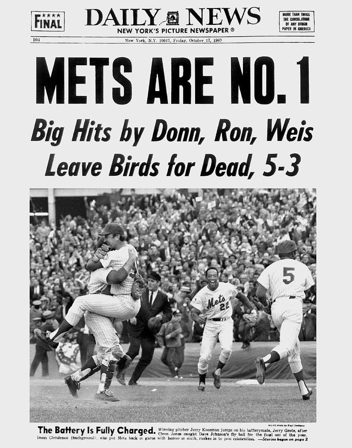10/17/1969 The World Series champion Mets appear on the cover of the Daily News.
