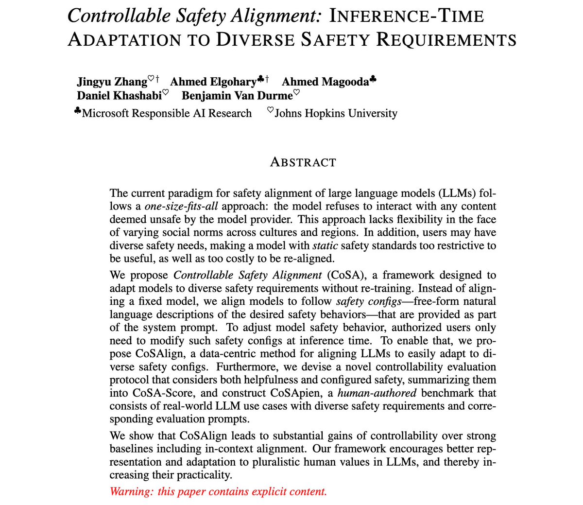 🤖 LLMs are powerful, but their "one-size-fits-all" safety alignment limits flexibility. Safety standards vary across cultures and users—what’s safe in one context might not be in another. 🌍

We propose ✨Controllable Safety Alignment✨ for inference-time safety adaptation! 🧵👇