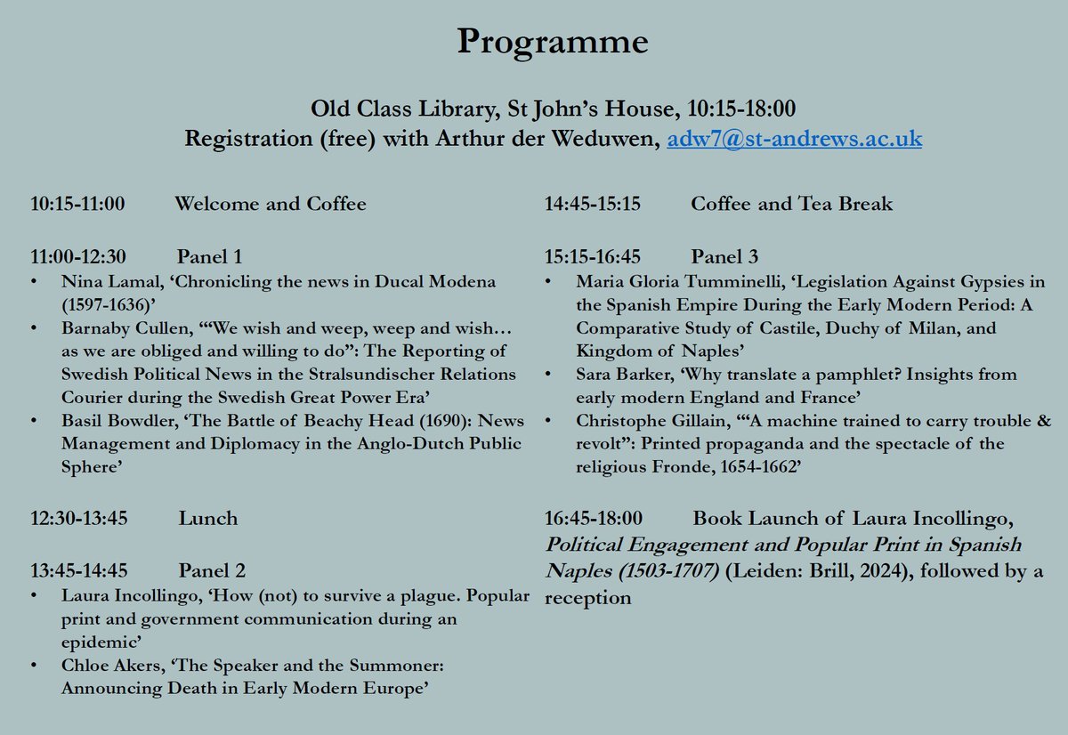 Universal Short Title Catalogue (USTC) 📖🔍 (@universalstc) on Twitter photo On 6 December 2024, <a href="/StAndrewsHist/">St Andrews History</a> will be hosting a symposium on ‘Popular Print, Politics and Communication in Early Modern Europe’! Anyone interested in attending this free event should contact <a href="/A_der_Weduwen/">Arthur der Weduwen</a> On 6 December 2024, <a href="/StAndrewsHist/">St Andrews History</a> will be hosting a symposium on ‘Popular Print, Politics and Communication in Early Modern Europe’! Anyone interested in attending this free event should contact <a href="/A_der_Weduwen/">Arthur der Weduwen</a>