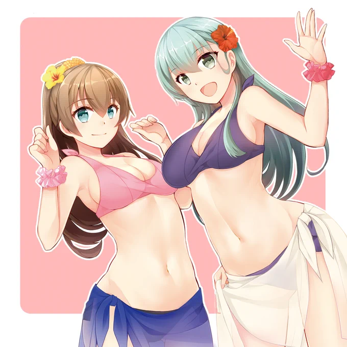 季節を考えず鈴谷と熊野の水着描いてました…#みなさん3年前の今頃はどんな絵描いてましたか 