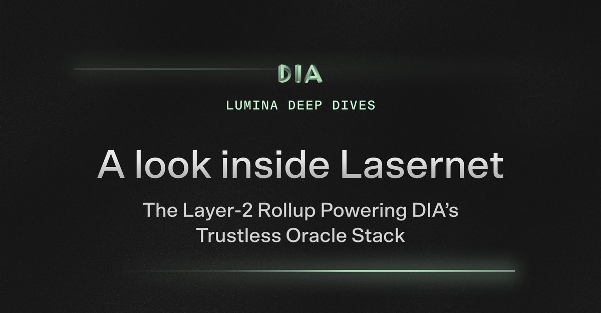 DIAdata_org's tweet photo. 💥⛓️Inside Lasernet: A Technical Deep Dive

Lasernet, DIA's new native Layer-2 rollup is specifically designed to bring unprecedented verifiability, decentralization, and trustless execution to oracle operations.

Leading into our testnet and early staking launch, this post dives into the technical details of Lasernet, highlighting its performance specs, key components, and more.

Here’s is the TL;DR:
• Modular Design: Lasernet separates consensus, execution, and data availability layers, allowing for infinite scalability, flexibility, and seamless integration of future upgrades.
• Staking, Slashing, and Fraud-Proof Mechanisms: $DIA stakers secure the network, and slashing penalties ensure data reliability by deterring malicious actions. Fraud-proof mechanisms validate data, providing additional trustless verification.
• Efficiency: Optimized for high throughput with tens of thousands of TPS, low gas fees via transaction batching, and compression—perfect for frequent oracle updates.
• Next Steps: Testnet launch is coming soon, followed by early bird staking.

Keep an eye out for more technical deep dives and intro to Lumina, as we gear towards the testnet and early staking launch.

🔗 Full deep dive into Lasernet: https://t.co/xxqTozemhb