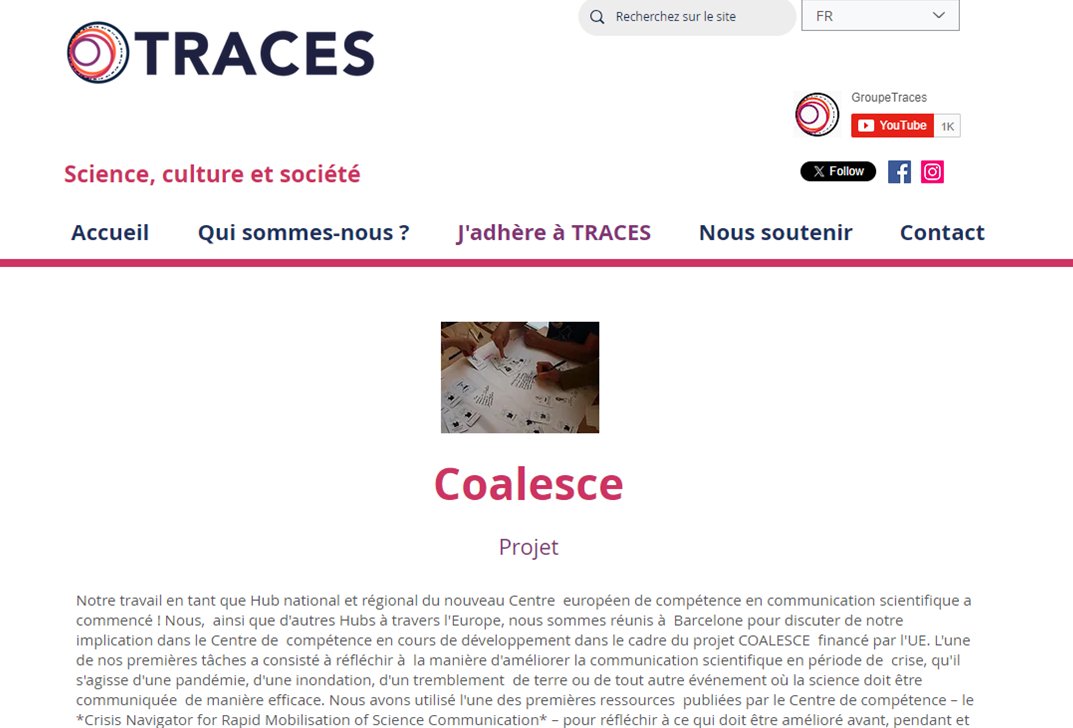 COALESCE (@scicommeu) on Twitter photo It's fantastic to start working with the National & Regional Hubs - an integral part of the European Competence Centre for Science Communication we are building.
➡️Here our friends at TRACES <a href="/AssoTraces/">Association Traces</a> describe the work we did when we met in Barcelona: groupe-traces.fr/projet/coalesc… It's fantastic to start working with the National & Regional Hubs - an integral part of the European Competence Centre for Science Communication we are building.
➡️Here our friends at TRACES <a href="/AssoTraces/">Association Traces</a> describe the work we did when we met in Barcelona: groupe-traces.fr/projet/coalesc…