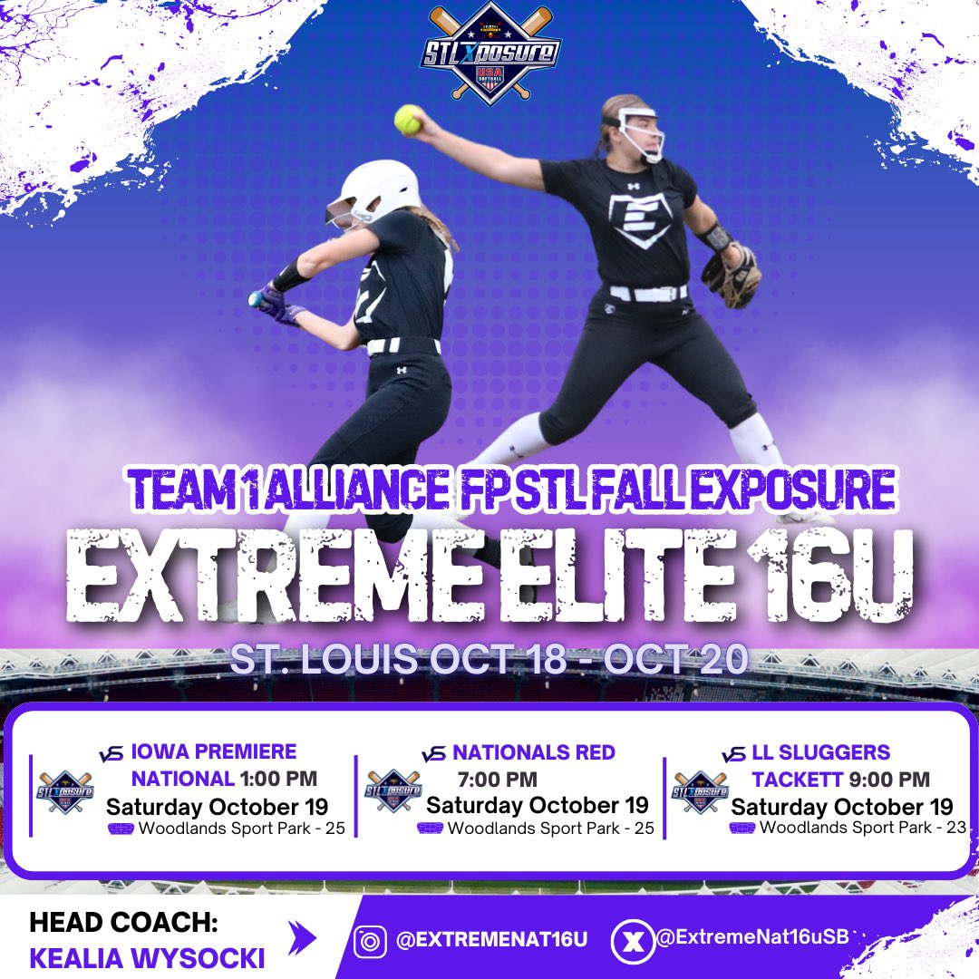 elitenat16u's tweet photo. Come check us out this weekend in St. Louis at the Team 1 Alliance Fast Pitch Fall Exposure!! #extremepride #fallball #softball #extremefun #betonme https://t.co/gXP42bgRri