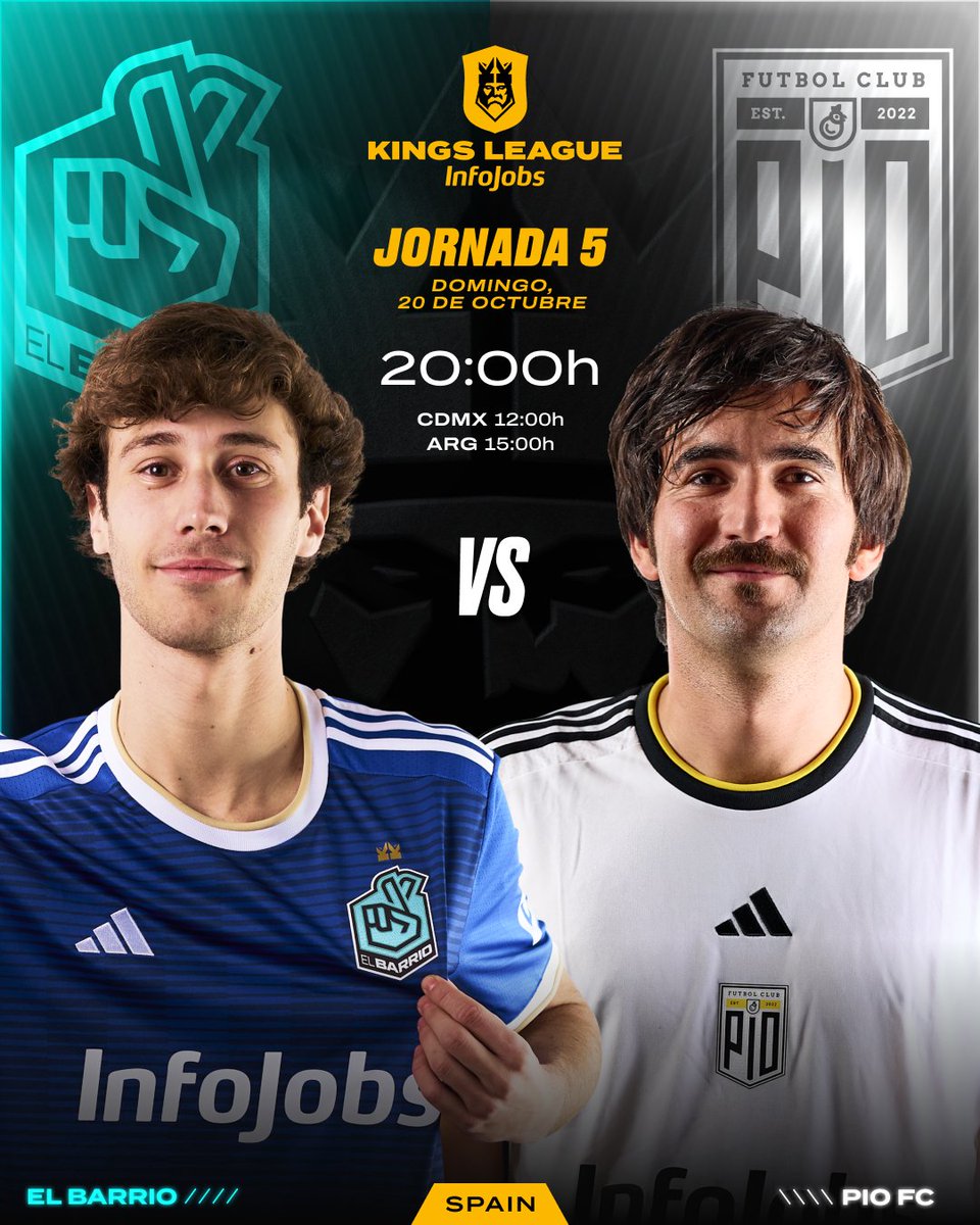 KingsLeague's tweet photo. 🤞 @elbarrioklk_ 🆚 @PIO_FC 🐥

⏰ Domingo 20 a las 20h 🇪🇸

#KingsLeague #InfoJobs https://t.co/YRhed1J9XO