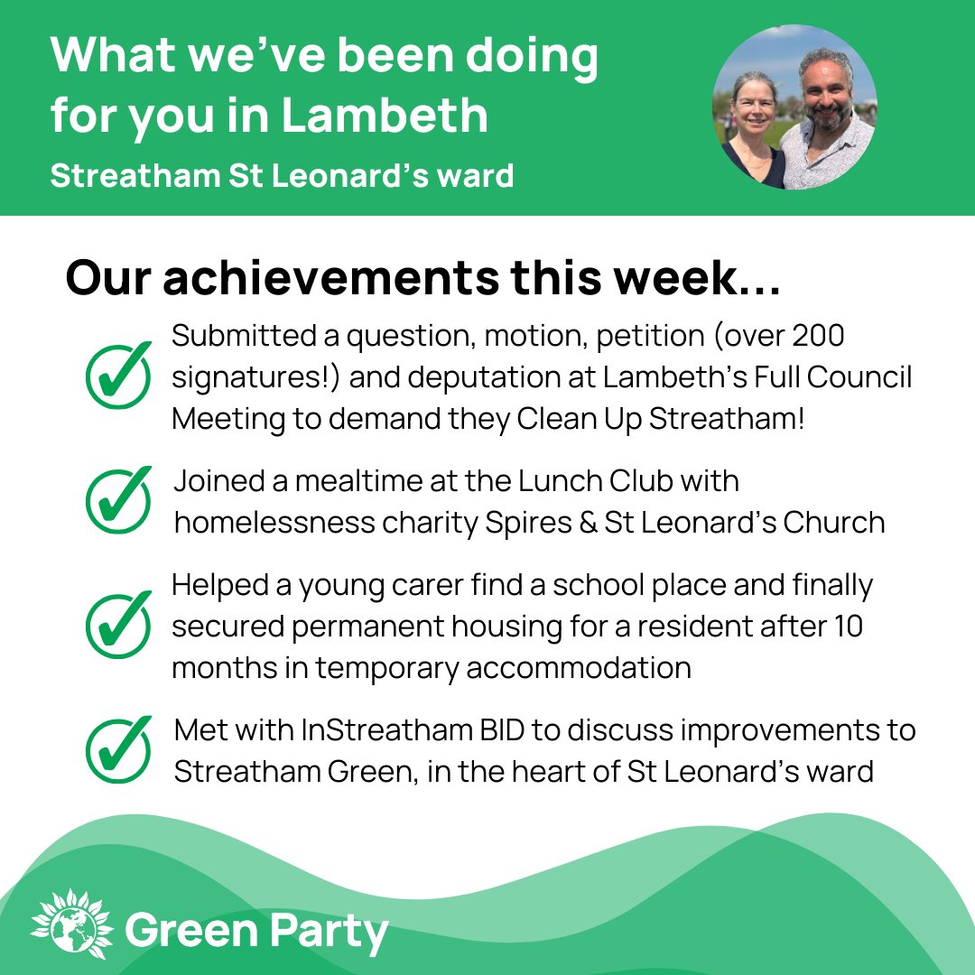Here are just a few of the highlights of work your <a href="/Lambethgp/">Lambeth Green Party</a> #Streatham St Leonard’s ward councillors have carried out on behalf of residents, employees and businesses this week. Please share widely and DM if you’d like to help/join us. 🙏🏼💚