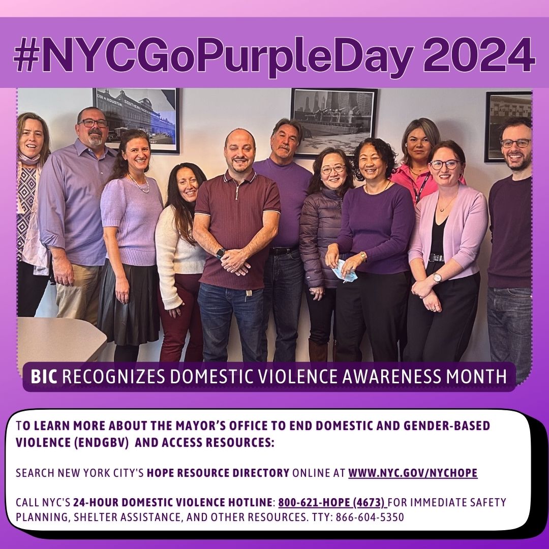 BIC stands in solidarity with survivors of DV and applauds the vital work ENDGBV does to help New Yorkers access support and resources #DVAM2024 #AwarenessHelpHope #GoPurple #NYCGoPurple