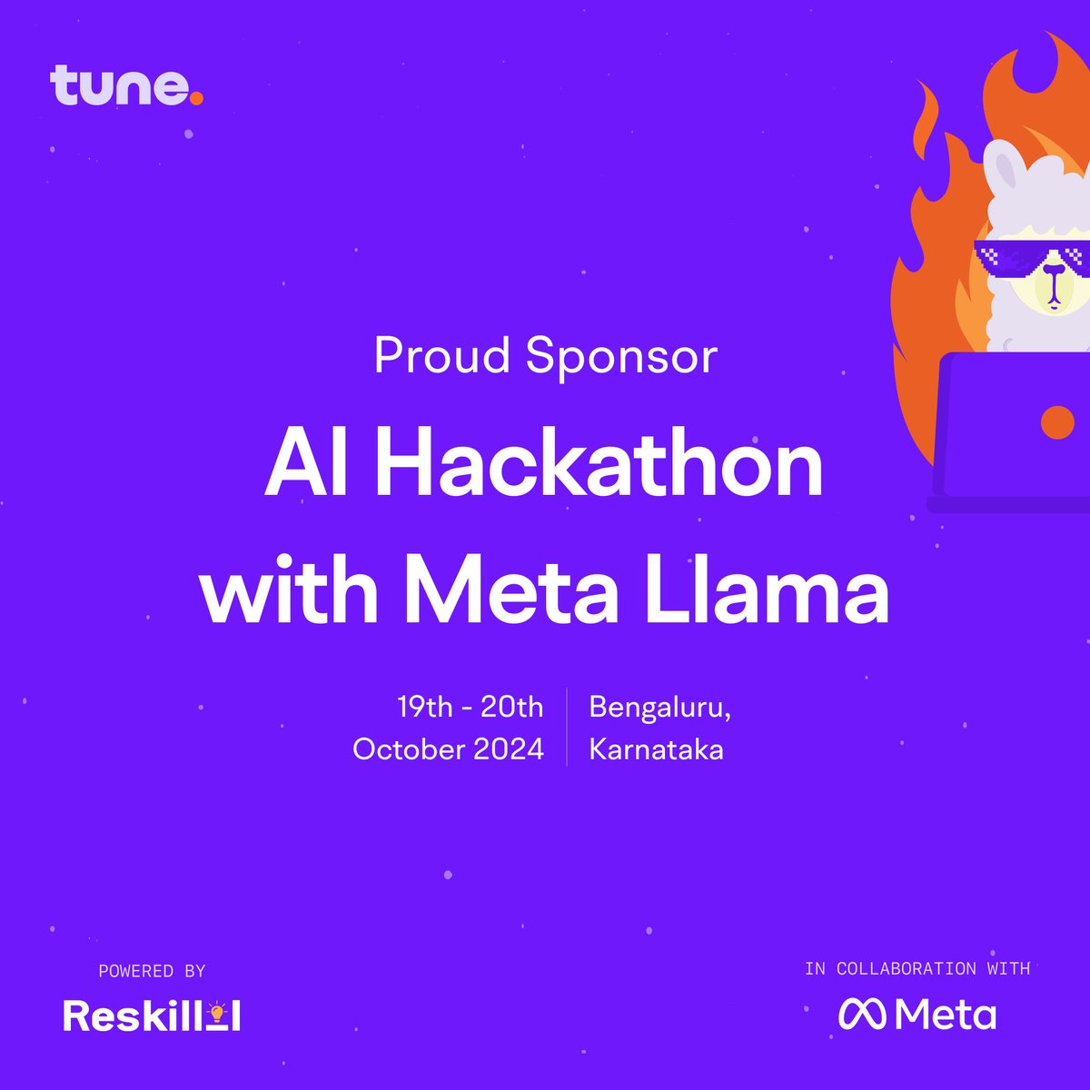 Proud to announce that Tune AI is a partner for the AI Hackathon with Meta Llama

<a href="/Reskilll/">Reskilll</a> | <a href="/AIatMeta/">AI at Meta</a>
