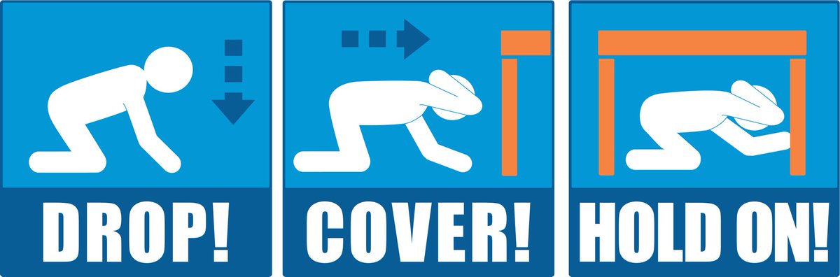 Readygov's tweet image. Get ready! Today’s the Great #ShakeOut! Join us for world’s largest #EarthquakeSafety drill at 10:17am local time.

Drop to the floor. Cover yourself.  Hold on until the shaking stops.

ShakeOut.org