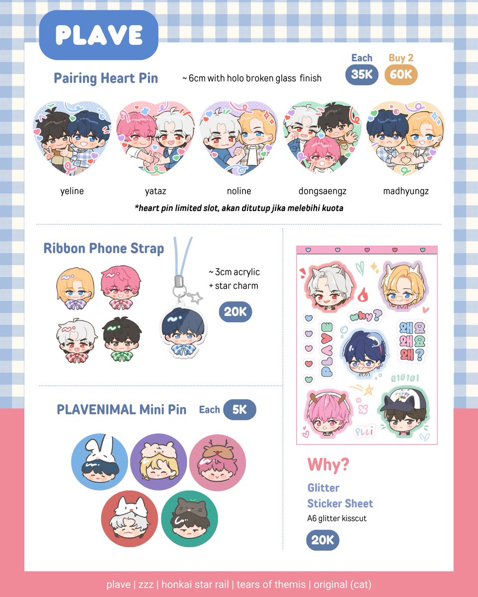 chamomilac's tweet photo. OPEN PO #comifuro19 Batch 2💙
🐥 Booth H-59 both days

DEADLINE PO
🗓️ Phonestrap &amp; totebag: 17-20 Okt
🗓️ Lainnya: 17-22 Okt
⭐️ Link PO
https://t.co/VKaaEDSRVU

plave ⟡ cats ⟡ honkai star rail hsr ⟡ zenless zone zero zzz ⟡ tears of themis tot ⟡ genshin
#cf19 #cf19catalogue https://t.co/5b1IYaUi4b