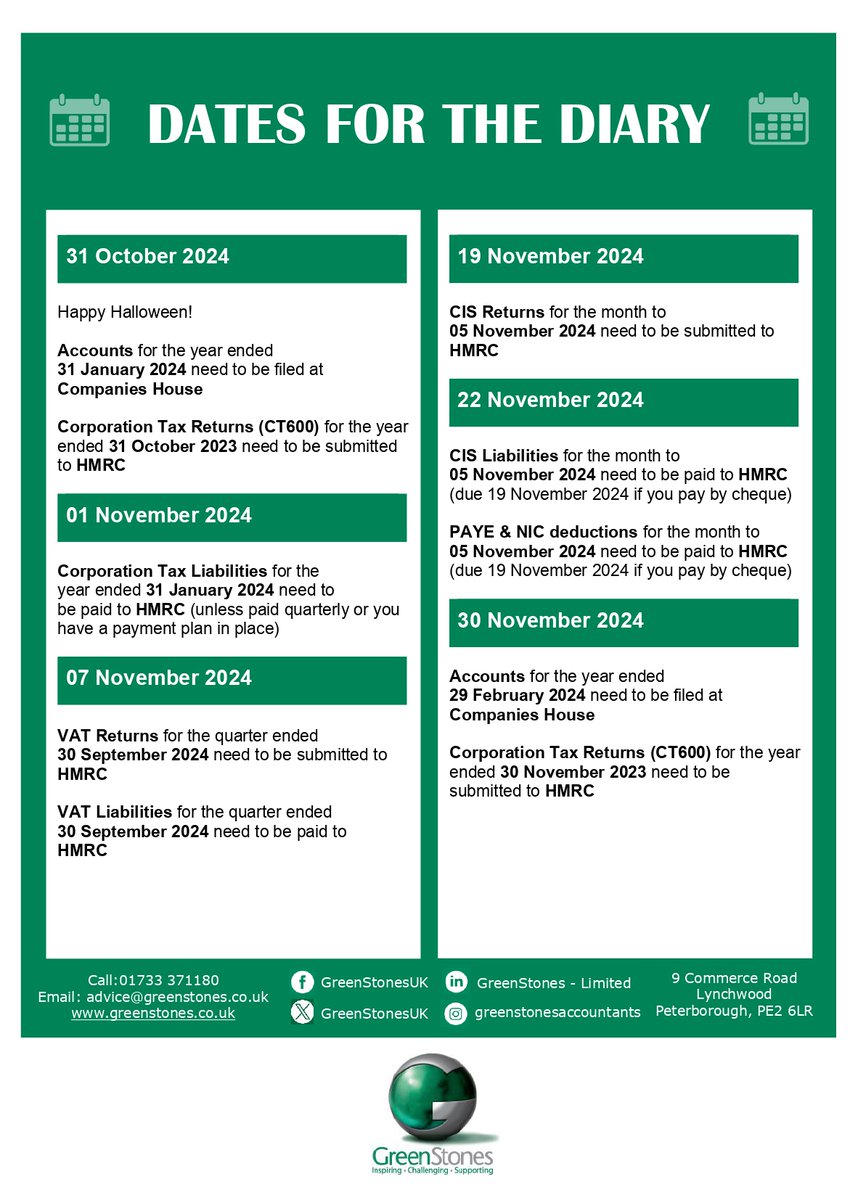 GreenStonesUK's tweet image. Here is a list of key dates, which you can add to your diary 😊

#november2024 #calander #datesforthediary #keydates