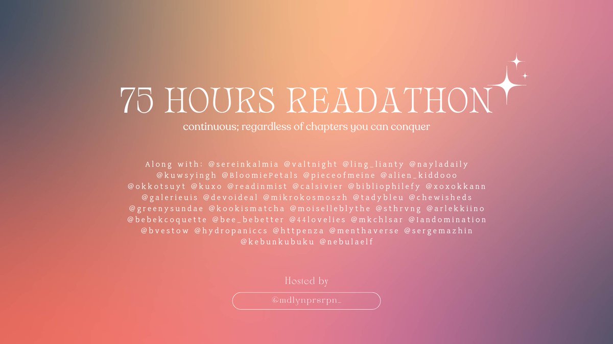 menthaverse's tweet photo. 75 Hours Readathon Challenge! 
17-10-2024 to 20-10-2024
by @mdlynprsrpn_

── .✦ https://t.co/LvHreDmUfu