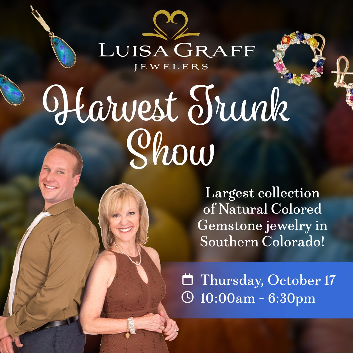 LuisaGraff's tweet photo. Join us for the Harvest Trunk Show 🍂 and pick the finest jewels of the season! 🎃 We’ve gathered a bountiful selection of natural-colored gemstones and stunning jewelry—each piece is ripe for the picking, with up to 30% off!

⏰ All day, until 6:30 PM
📍 Luisa Graff Jewelers https://t.co/NrGNBSekZY
