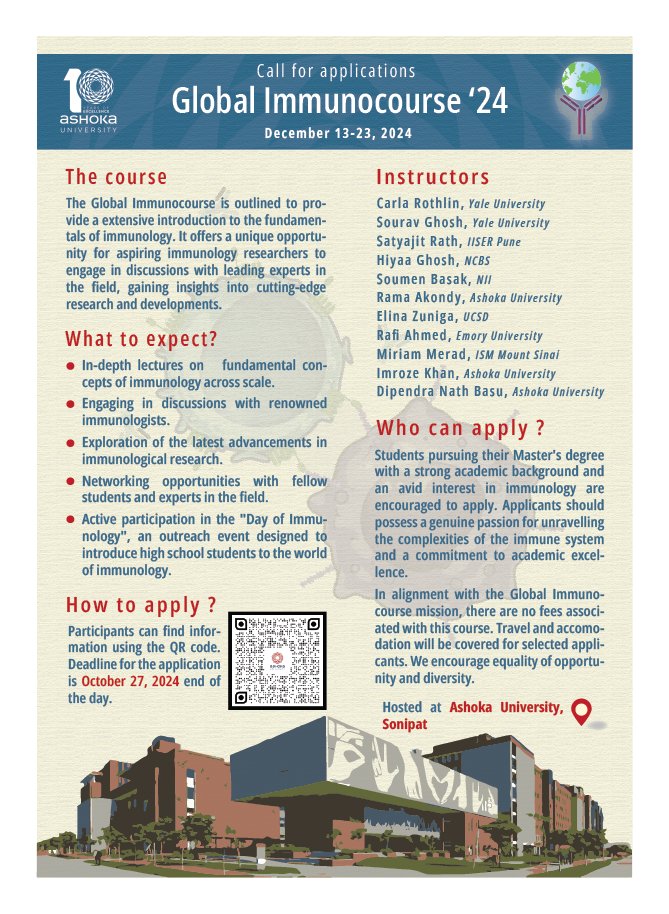 ImRoZE (@evoimmunoimroze) on Twitter photo <a href="/AshokaUniv/">Ashoka University</a> invites applications for Global Immunocourse 13-23 Dec 2024 (Deadline is 27 Oct). Indian students pursuing their Master's degree are welcome to apply. Please circulate <a href="/TSB_Ashoka/">Trivedi School of BioSciences, Ashoka University</a> <a href="/somakrc/">Somak Raychaudhury</a> <a href="/AnuragAgrawalMD/">Anurag Agrawal</a> <a href="/MenonBioPhysics/">Gautam Menon</a> <a href="/kvijayraghavan/">K. VijayRaghavan</a>
To apply, scan the QR Code <a href="/AshokaUniv/">Ashoka University</a> invites applications for Global Immunocourse 13-23 Dec 2024 (Deadline is 27 Oct). Indian students pursuing their Master's degree are welcome to apply. Please circulate <a href="/TSB_Ashoka/">Trivedi School of BioSciences, Ashoka University</a> <a href="/somakrc/">Somak Raychaudhury</a> <a href="/AnuragAgrawalMD/">Anurag Agrawal</a> <a href="/MenonBioPhysics/">Gautam Menon</a> <a href="/kvijayraghavan/">K. VijayRaghavan</a>
To apply, scan the QR Code