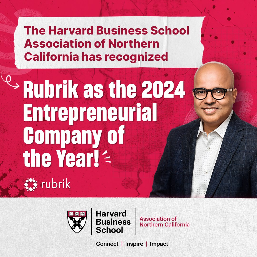 I am incredibly humbled and grateful to share that <a href="/RubrikInc/">Rubrik</a> has been named Entrepreneurial Company of the Year by <a href="/hbsanc/">HBS Club NorCal</a>! Way to go, team! 🎉🏆