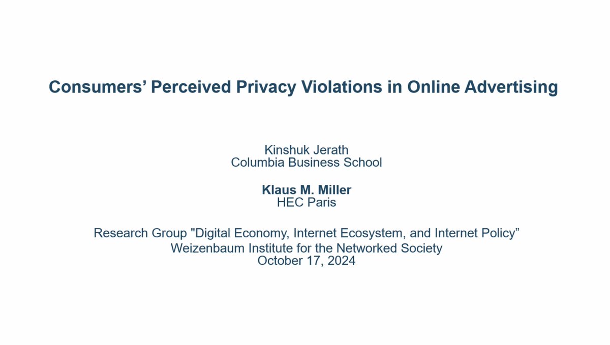 Digital Economy @JWI_Berlin (@jwi_digi_econ) on Twitter photo 📢 TUNE IN NOW to <a href="/klausmiller/">Klaus Miller</a> for a #PLAMADISO talk on “#Consumers’ Perceived #Privacy #Violations in #Online #Advertising” & how they react to various advertising practices.
👉 Send us a DM to join! 📢 TUNE IN NOW to <a href="/klausmiller/">Klaus Miller</a> for a #PLAMADISO talk on “#Consumers’ Perceived #Privacy #Violations in #Online #Advertising” & how they react to various advertising practices.
👉 Send us a DM to join!