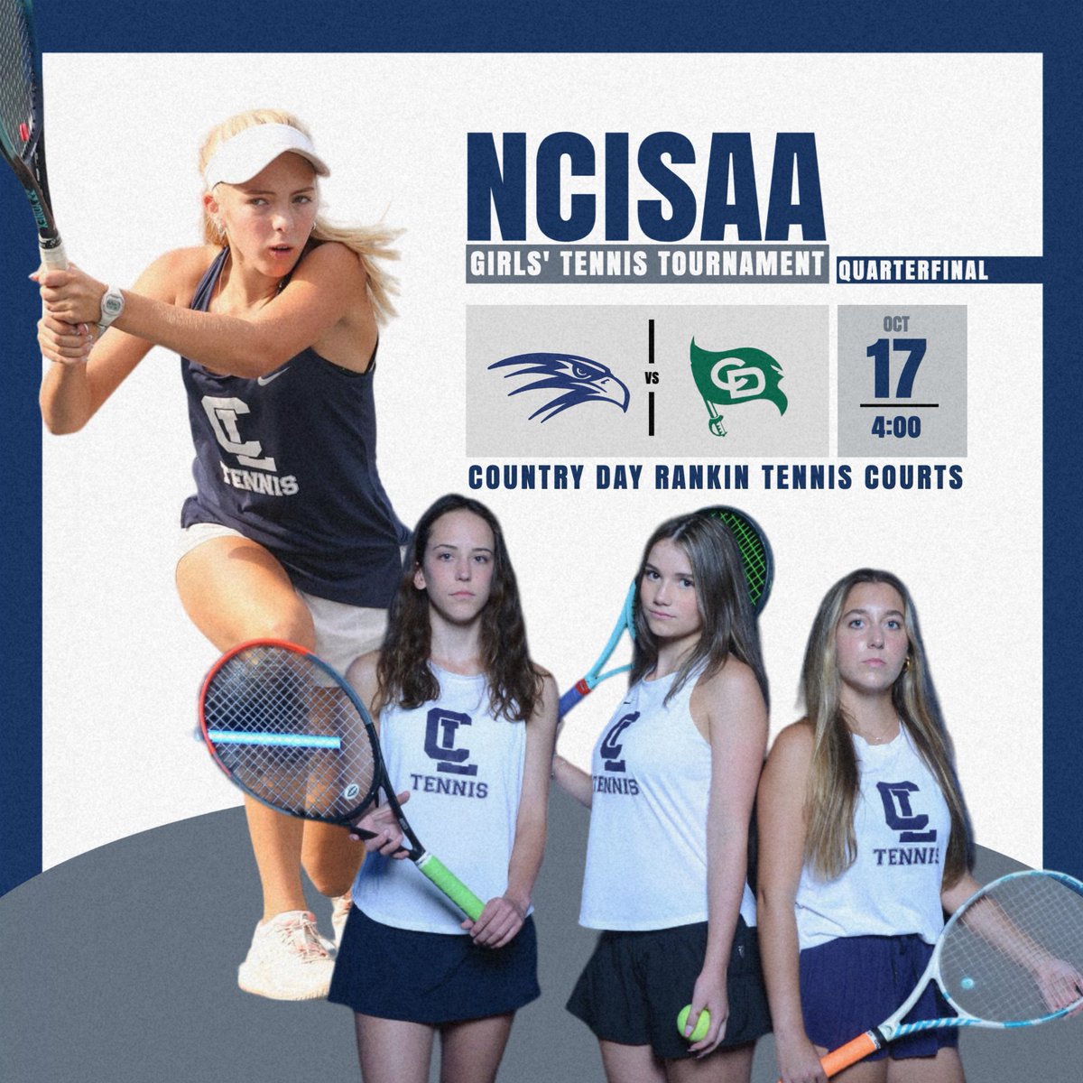 Charlotte Latin Athletics (@cls_hawks) on Twitter photo ๐๐๐๐๐๐ ๐๐๐๐๐๐๐๐
๐๐๐๐!!
๐พ VG Tennis @ Country Day
๐๏ธ Thurs, Oct 17
โ๏ธ 4:00
๐Country Day Rankin Tennis Courts
๐ Free admission
<a href="/CLS_HawksTennis/">Charlotte Latin Tennis</a>
#GoHawks ๐๐๐๐๐๐ ๐๐๐๐๐๐๐๐
๐๐๐๐!!
๐พ VG Tennis @ Country Day
๐๏ธ Thurs, Oct 17
โ๏ธ 4:00
๐Country Day Rankin Tennis Courts
๐ Free admission
<a href="/CLS_HawksTennis/">Charlotte Latin Tennis</a>
#GoHawks