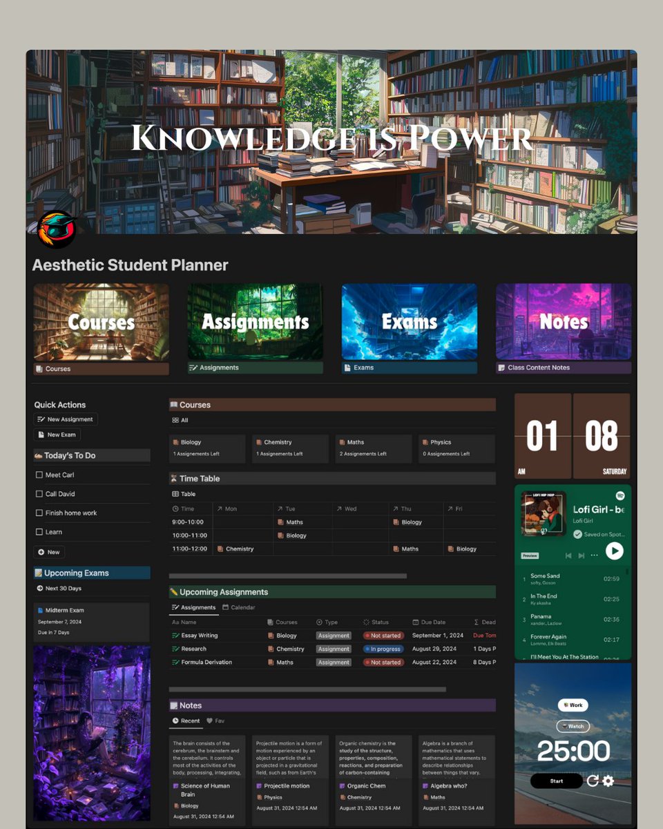 I've created a new Aesthetic Student Planner Notion Template that includes Course, Exam, Assignment, Note, and To-do manager features. 

📚 It's now available for FREE

Just reply "Send", Retweet, and Like this post, and I'll send it to you via DM.  

Need to follow me 👨‍💻