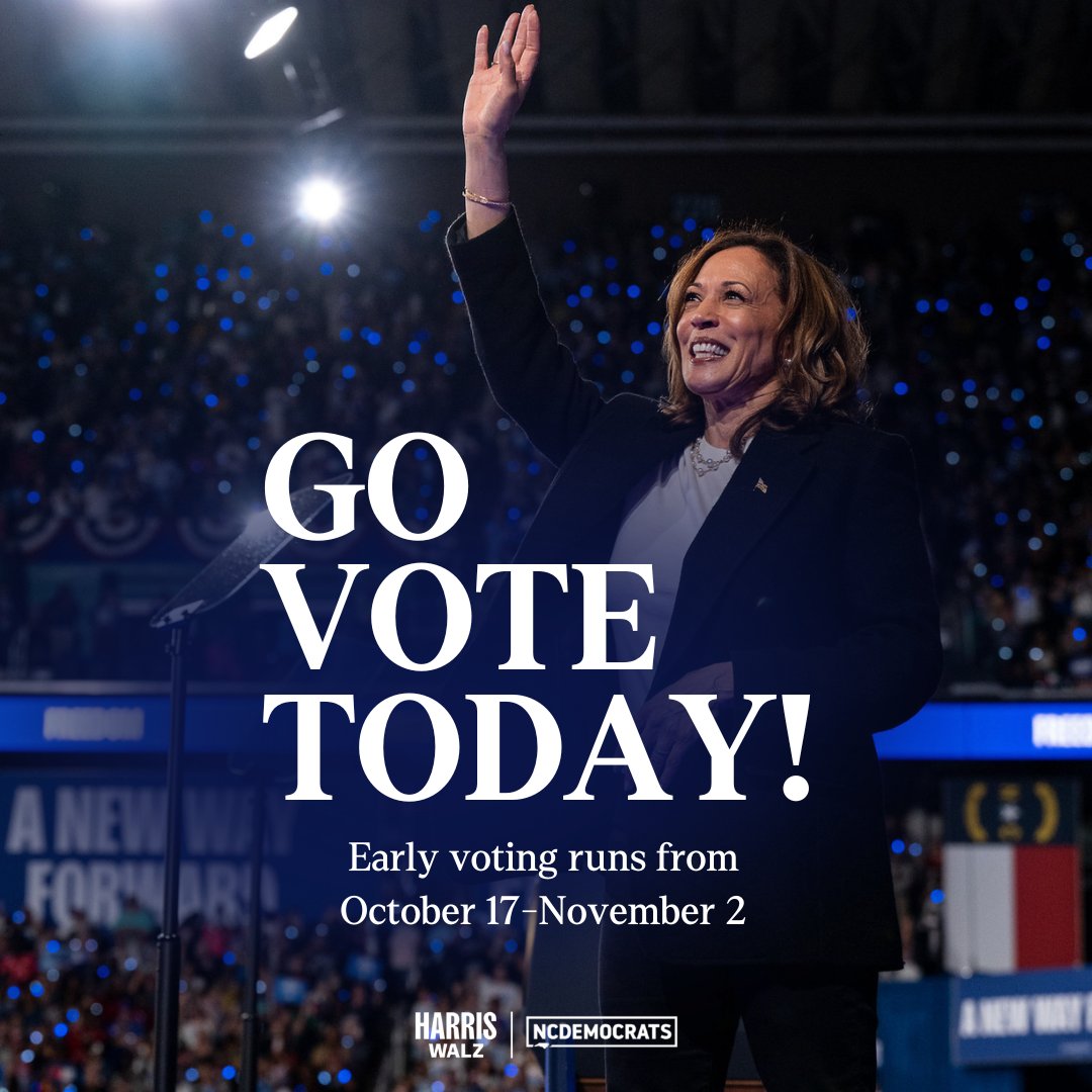 Kamala for NC (@kamalafornc) on Twitter photo North Carolina, today is the day! In-person early voting has officially begun 🗳️
As <a href="/KamalaHarris/">Kamala Harris</a> says, your vote is your voice. Make a plan to vote early at iwillvote.com/nc 🇺🇸 North Carolina, today is the day! In-person early voting has officially begun 🗳️
As <a href="/KamalaHarris/">Kamala Harris</a> says, your vote is your voice. Make a plan to vote early at iwillvote.com/nc 🇺🇸