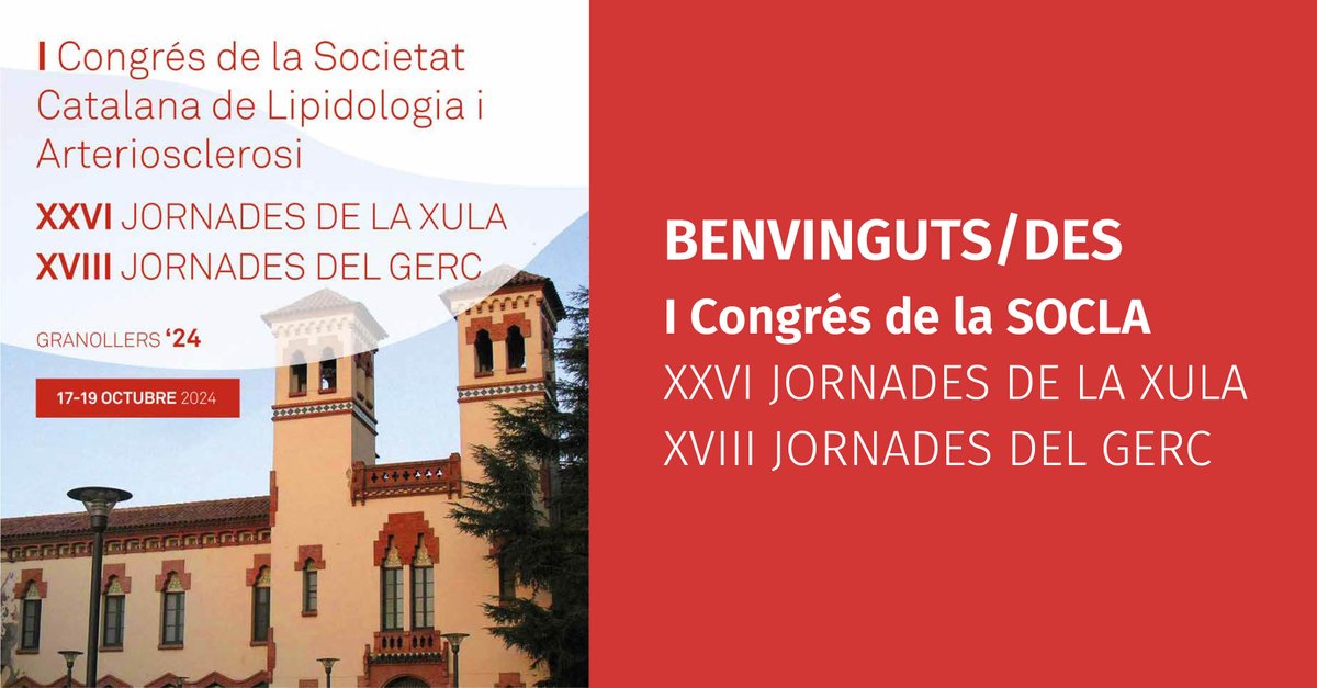 Benvinguts/des, donem inici al I Congrés de la SOCLA
XXVI JORNATS DE LA XULA
XVIII JORNATS DEL GERC
Comencem!!!!
#CongrésXULA2024  #XarxaUnitatsLípidsiArteriosclerosi