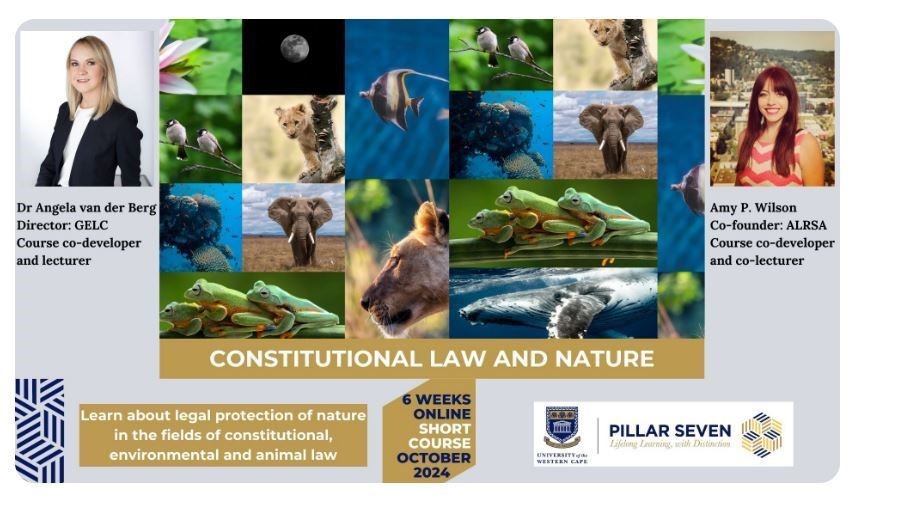 Animal Law Reform (@animallawreform) on Twitter photo Only a few days left to register for the short course 'Constitutional Law & Nature' through the <a href="/GELC21/">Global Environmental Law Centre</a> <a href="/UWCLawFaculty/">UWC Faculty of Law</a> held between 24 October - 28 November - fully online in the evenings!
Registrations close 20 October. Read more: pillar7uwc.ac.za/courses/consti⦠Only a few days left to register for the short course 'Constitutional Law & Nature' through the <a href="/GELC21/">Global Environmental Law Centre</a> <a href="/UWCLawFaculty/">UWC Faculty of Law</a> held between 24 October - 28 November - fully online in the evenings!
Registrations close 20 October. Read more: pillar7uwc.ac.za/courses/constiā¦