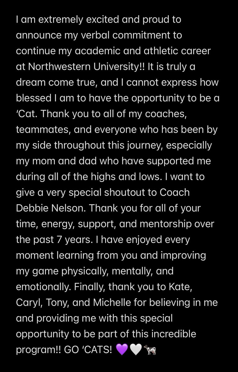 B1G dream come true! GO ‘CATS!!! 💜🤍 #committed #beremarkable <a href="/katedrohan/">Kate Drohan</a> <a href="/CarylDrohan/">Caryl Drohan</a> <a href="/Mgascoigne32/">Michelle Gascoigne</a> <a href="/TonySmithNUSB/">Anthony Smith</a> <a href="/gracefrenchh18/">Grace French</a> <a href="/NUSBcats/">Northwestern Softball</a> 

@GrapesMerridaG <a href="/BryanMerrida7/">Bryan Merrida</a> <a href="/EfficiencySP/">Efficiency Sports Performance</a> <a href="/CoachRHolland/">J. Robert Holland</a> <a href="/LineDsoftball/">Line Drive Media</a> <a href="/los_stuff/">Carlos Arias</a> <a href="/BrenttEads/">Brentt Eads</a> <a href="/ExtraInningSB/">EXTRA INNING SOFTBALL</a> <a href="/LegacyLegendsS1/">Legacy & Legends Softball</a>