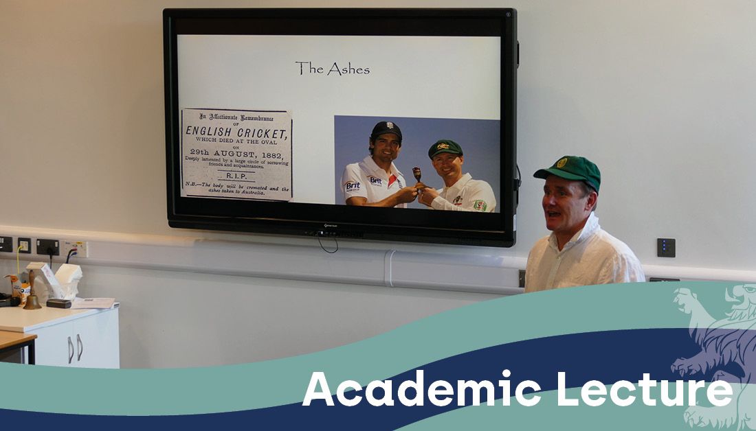 WrekinCol's tweet image. Today's Academic Lecture was titled 'The Bodyline Series: Masculinity and Empire', and was presented by our very own Mr Asch and Mr Mather. 
This was an interesting insight into the history of Empire and Cricket.
Thank you, both, for a great lecture!
#Wrekin #AcademicLecture