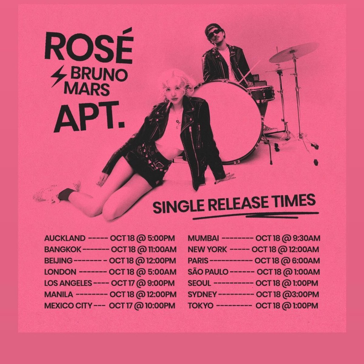 Pre-save &amp; pre-order #ROSÉ’s new single ‘APT.’ with Bruno Mars, out this Friday (10/18).

🖇️ rosesarerosie.lnk.to/APT

<a href="/BLACKPINK/">BLACKPINKOFFICIAL</a> <a href="/numberoneHQ/">numberoneHQ</a>