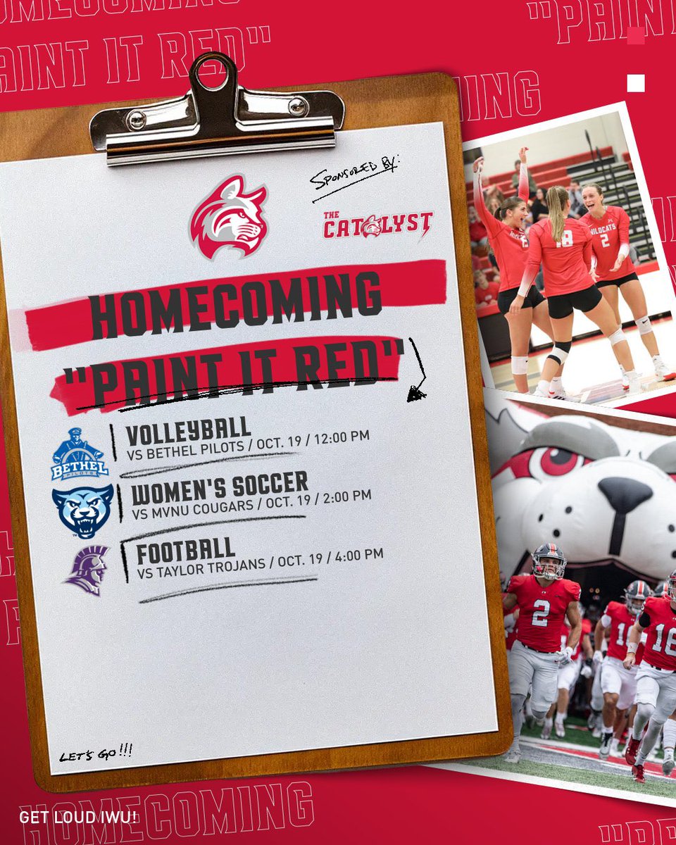 We have a busy Homecoming Saturday featuring Volleyball, Women’s Soccer, and Football!

We need Wildcat Nation to GET LOUD and WEAR RED all day! 🔴🔴🔴

#BothAnd