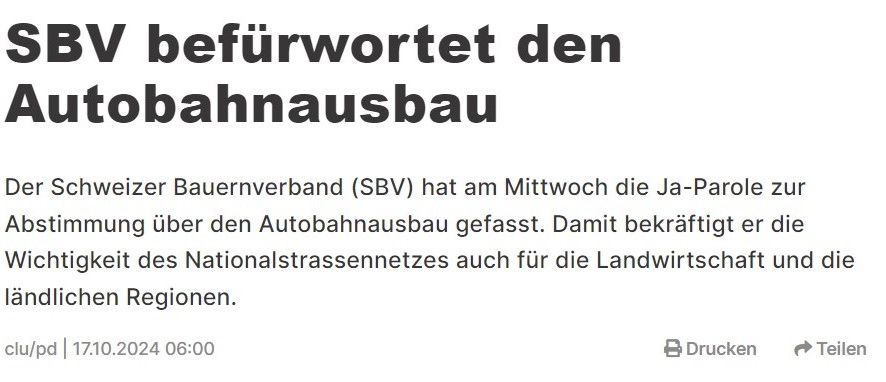 So ernst ist es dem SBV also mit dem #Kulturlandschutz. Man wehrt sich mit diesem Argument gegen mehr Biodiversitätsflächen, aber wenn es der politischen Allianz mit den Wirtschaftsverbänden in die Quere kommt, zählt es nicht mehr. schweizerbauer.ch/politik-wirtsc…