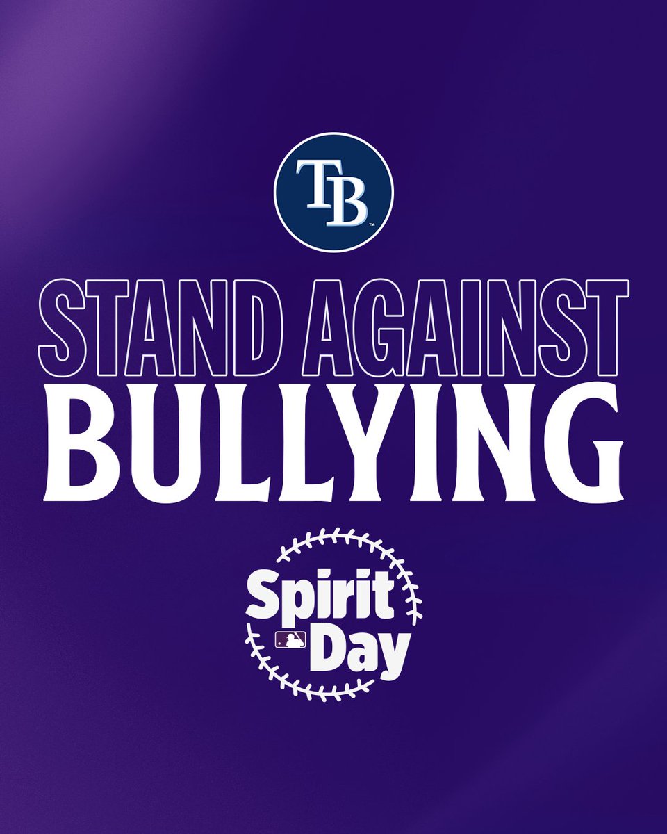 RaysBaseball's tweet photo. Today (and every day), the Rays are proud to stand up against bullying in all its forms in support of LGBTQ youth. 💜

No child deserves to be bullied for being who they are.  Join us and @MLB in promoting kindness and helping everyone feel included! #SpiritDay https://t.co/UPsWT9y5KD