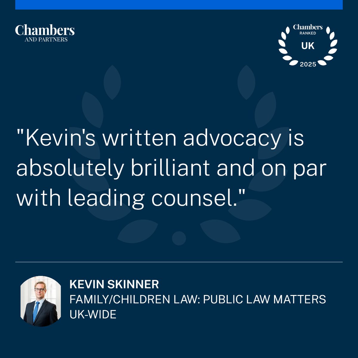 Delighted to be ranked in Band 1 for cross-border disputes, and Band 2 for public children matters <a href="/ChambersGuides/">Chambers and Partners</a>