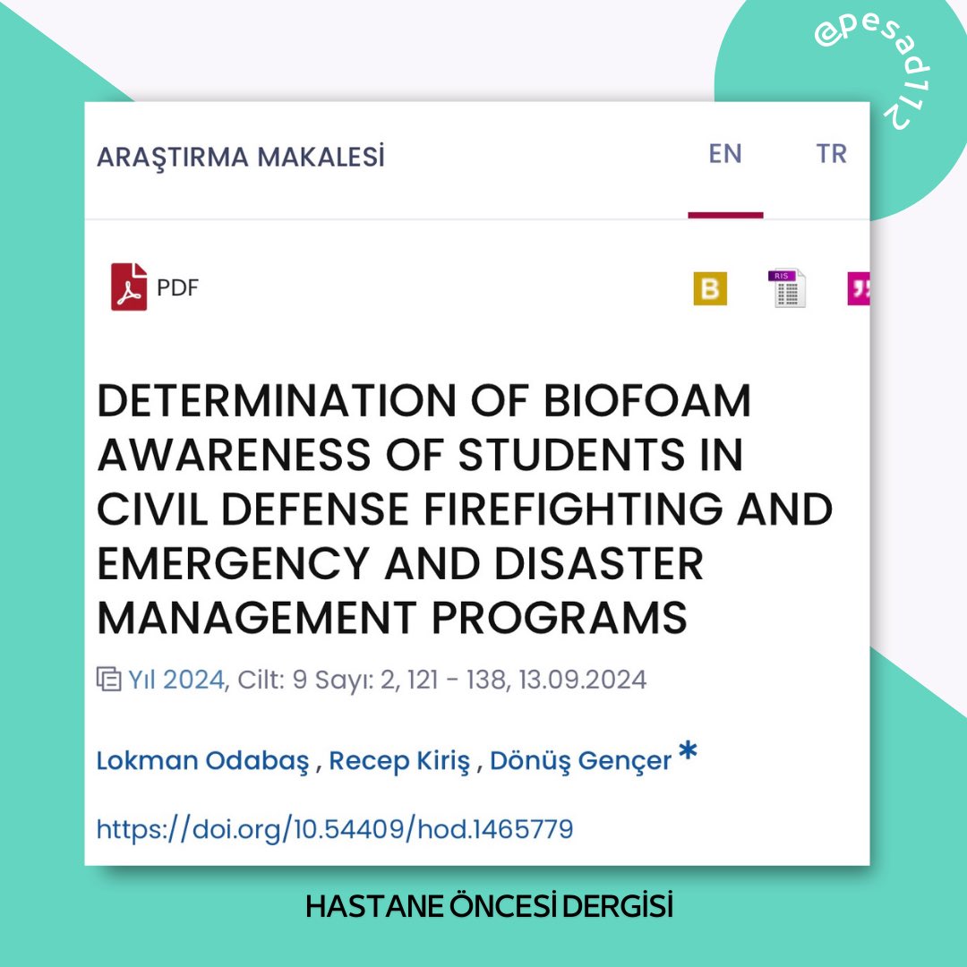pesadtr's tweet photo. …This study examines the level of knowledge of students in the Civil Defense and Firefighting and Emergency and Disaster Management programs regarding the use of biological foams in firefighting...
▶️ Journal of Pre-Hospital, 2024;9(2),121-138.

https://t.co/SB5qP2FBUW https://t.co/LBmubZyRMy