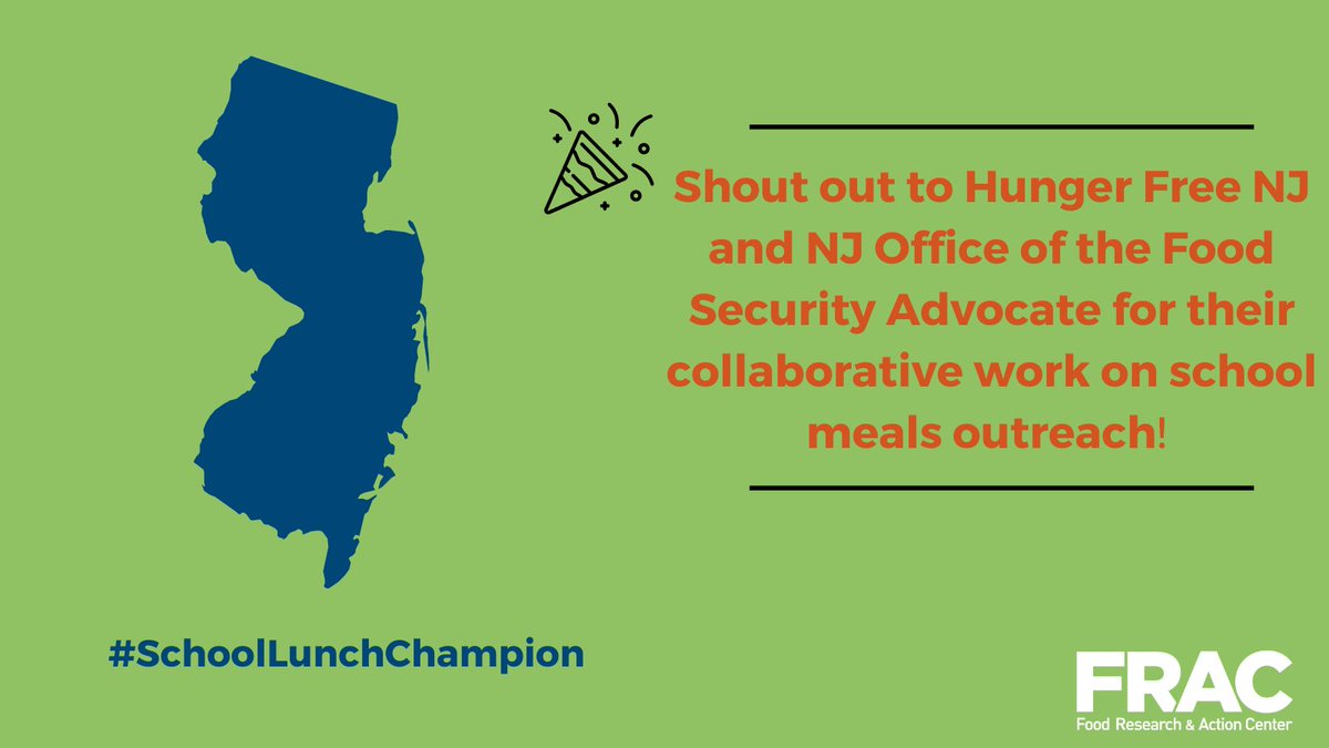 Food Research & Action Center (@fractweets) on Twitter photo Shout out to <a href="/HungerFreeNJ/">Hunger Free New Jersey</a> and NJ Office of the Food Security Advocate as #SchoolLunchChampions for their collaborative work on school meals outreach. Teamwork makes the dream work! #NSLW24 Shout out to <a href="/HungerFreeNJ/">Hunger Free New Jersey</a> and NJ Office of the Food Security Advocate as #SchoolLunchChampions for their collaborative work on school meals outreach. Teamwork makes the dream work! #NSLW24