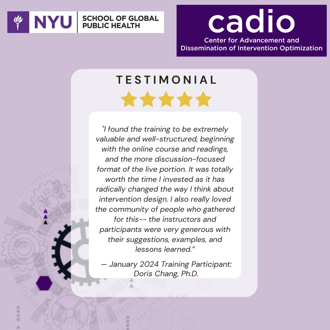 CADIO (@cadio_nyu) on Twitter photo CADIO's next virtual #MOST training will be held Jan 13-16, 2025. 🗓️📚Wondering if it's right for you? Read what <a href="/dorisfchang/">Doris Chang, Ph.D.</a> and other past participants have had to say💬and learn more here: bit.ly/3XPPEpd
<a href="/nyupublichealth/">nyupublichealth</a> <a href="/d3_center/">d3center</a> <a href="/OBBI_SIG/">OBBI_SIG</a> CADIO's next virtual #MOST training will be held Jan 13-16, 2025. 🗓️📚Wondering if it's right for you? Read what <a href="/dorisfchang/">Doris Chang, Ph.D.</a> and other past participants have had to say💬and learn more here: bit.ly/3XPPEpd
<a href="/nyupublichealth/">nyupublichealth</a> <a href="/d3_center/">d3center</a> <a href="/OBBI_SIG/">OBBI_SIG</a>