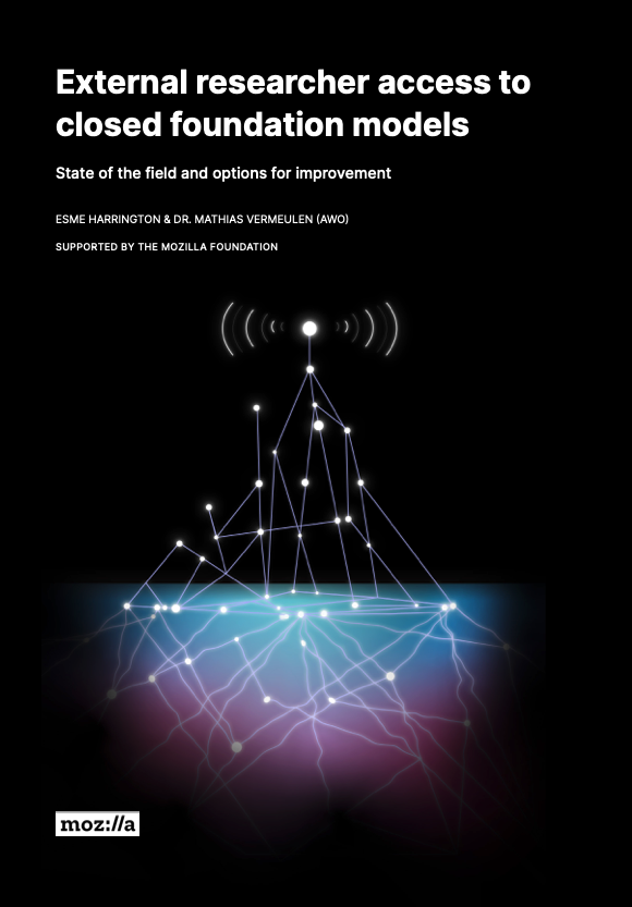 Very happy to announce that <a href="/A__W______O/">AWO</a> and <a href="/mozilla/">Mozilla</a> have launched our report on researcher access to closed foundation models, written by <a href="/mathver/">Mathias Vermeulen</a> and I!✍️

Check out the blog and full research here: blog.mozilla.org/en/mozilla/unl…