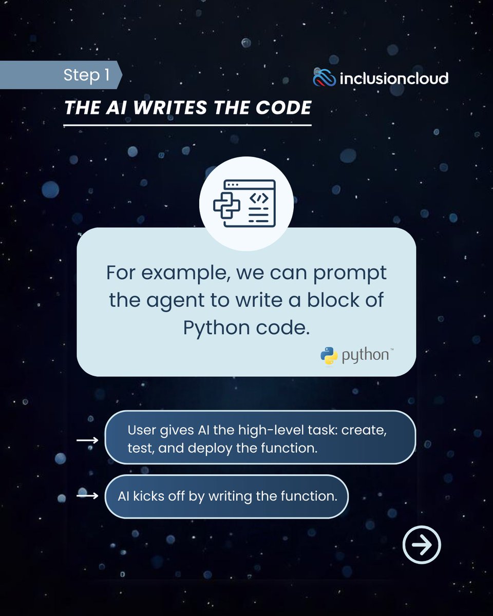 InclusionCloud's tweet image. 1️⃣ Start with the Task

We prompt AI with a high-level task like creating, testing, and deploying a Python function. First step? The AI writes the code.

#AI #PromptChaining #Python