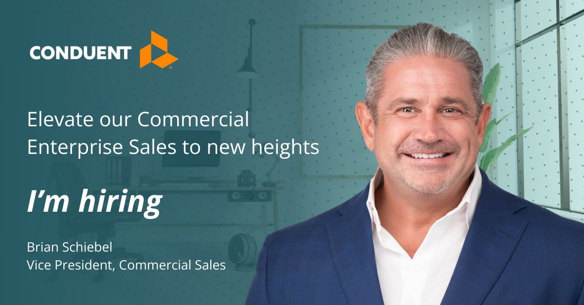 Conduent is hiring and looking for several individuals to join our sales organization and take industry insights, content and capability to our top enterprise clients to solve their top-of-mind issues and unmet needs. This role will drive revenue growth across a portfolio …